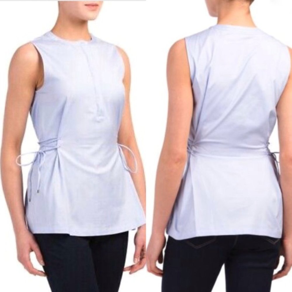Theory Cahliway Shirting Sleeveless Tied Popover Top - Picture 1 of 8